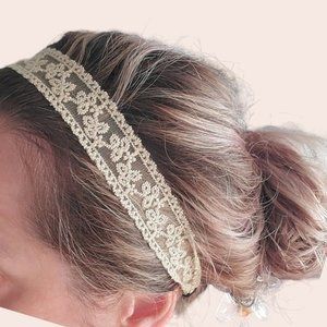 Vintage style Boho Lace Embroidered Lettuce Trim Stretchy Headband Piece​